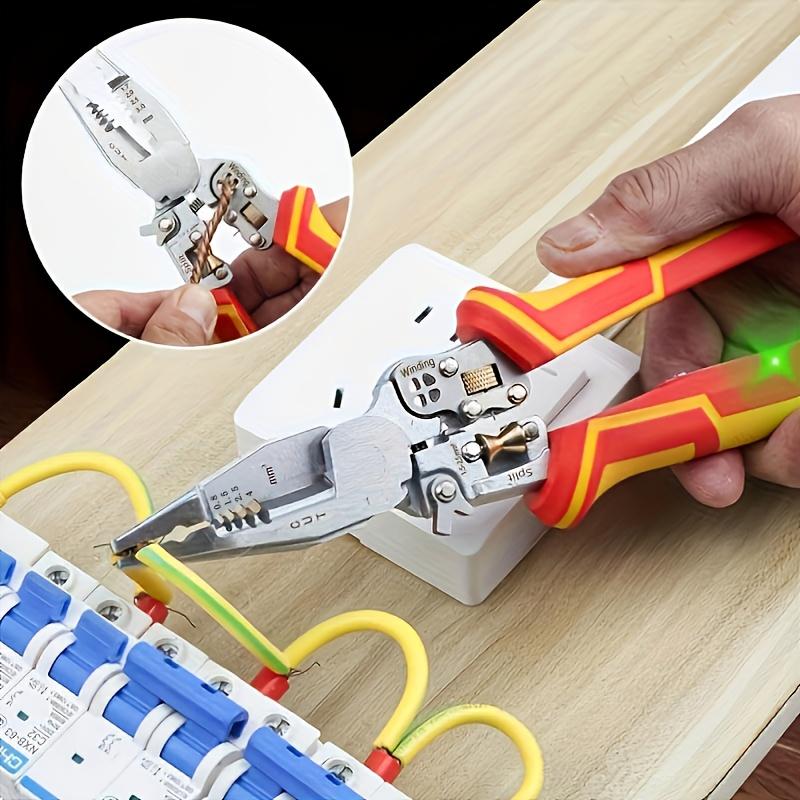 9-in-1 Multifunctional Wire Stripping Pliers with Voltage Tester, Wire Stripper/Cutter/Crimper Tool for Electrical Maintenance