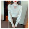Autumn and Winter Women's Knitwear Bottoming Shirt Design Sense of Beading Hanging Neck Half-high Neck Blouse Inner Long-sleeved Tops