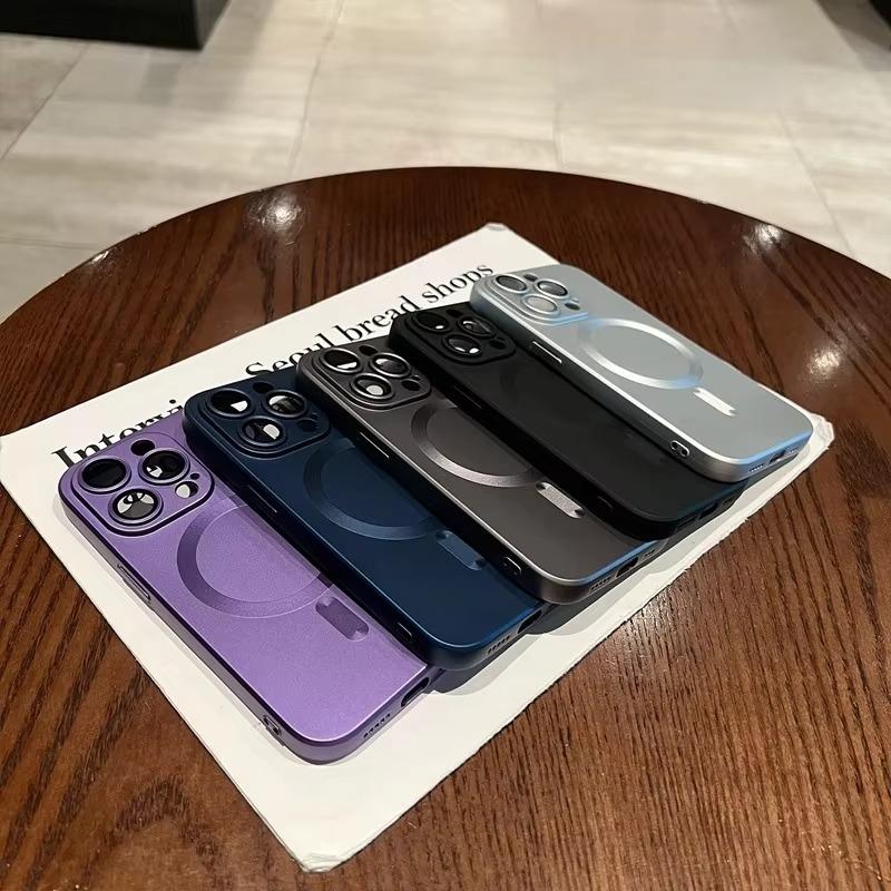 Magnetic Luxury Matte Magsafe Wireless Charging Case For iPhone 16e 15 14 13 11 12 Pro Max Plus Glass Lens Protection Soft Cover