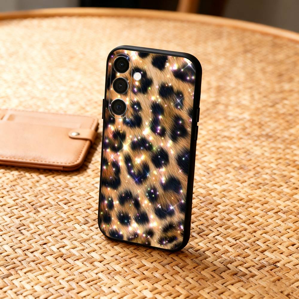 L-Luxury F-Fashion leopard Print  Phone Case For Samsung  A73,A21s,A22,A31,A32,A52,A53,A71,A80,Soft Black Shell