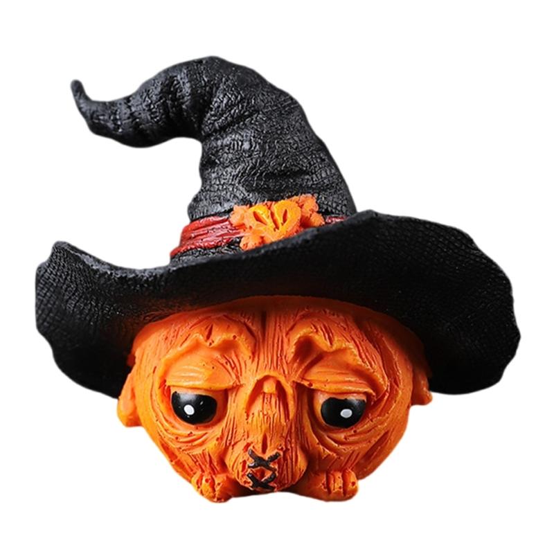 Resins Witch Hat Pumpkin Miniature Figurine Halloween Home Office Tabletop Decors Festives Shelf Display Ornament Gift