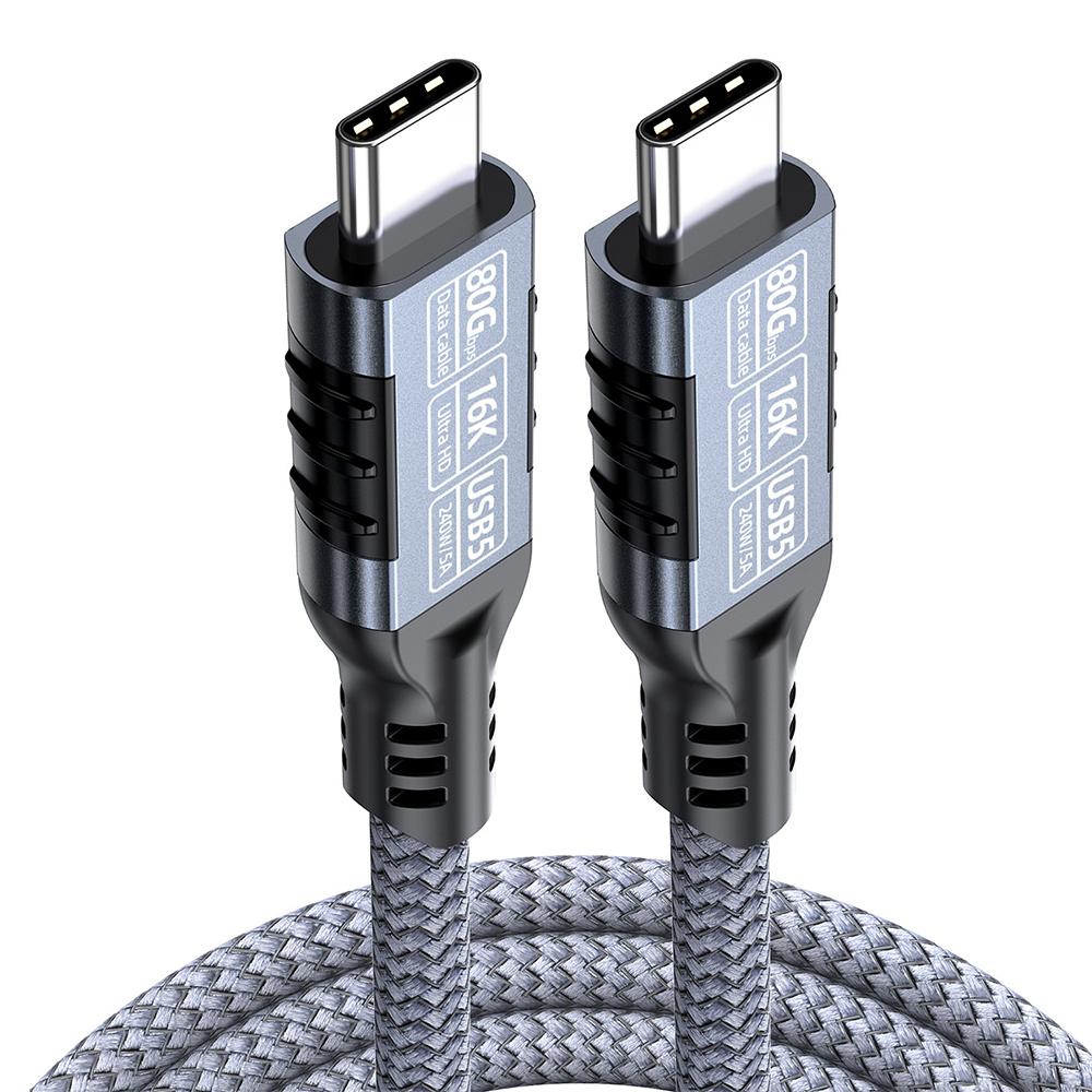 

USB 5.0 Type C To C Data Charger Cable For Macbook iPhone Samsung Phone 20cm 50cm Short 1M 2M 3M Long 240W Fast Charge 16K Cord 0.2m сірий