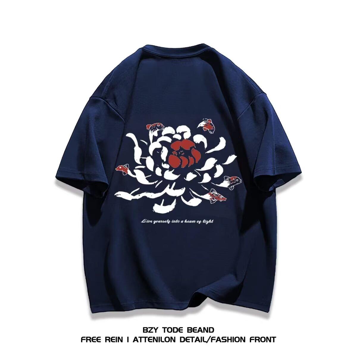 

Американская ретро-футболка с алфавитом для пар, свободного кроя, нишевая, повседневная, с коротким рукавом 3XL темно-синий