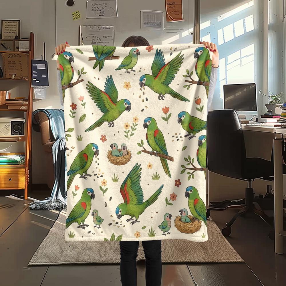 1PC Cute Parrot Print Flannel Blanket, High Quality All Seasons, Home Decor, Warmth and Comfort, Perfect for Christmas Gifts