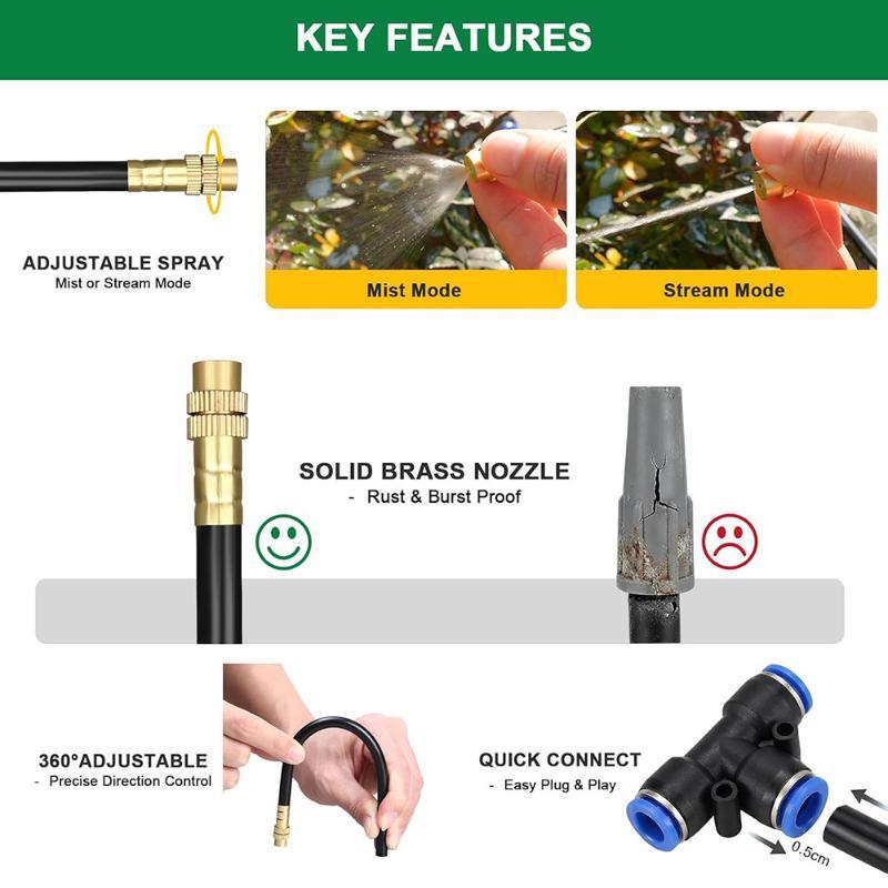 Outdoor Cooling Mist Irrigation Kit 16Pcs Brass Atomizer Nozzles Reusable Misting System for Patio Garden Backyard Summer Use