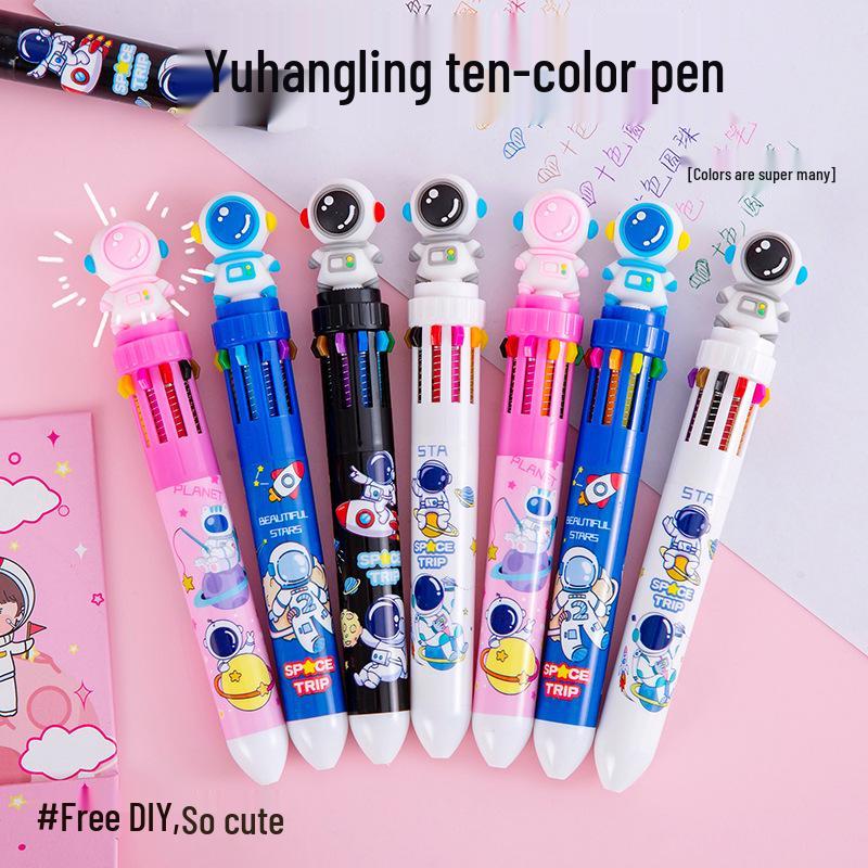 Spaceman Multicolor Ballpoint Pen – Cute Astronaut Design with 10 Press-Action Colors Perfect for Students