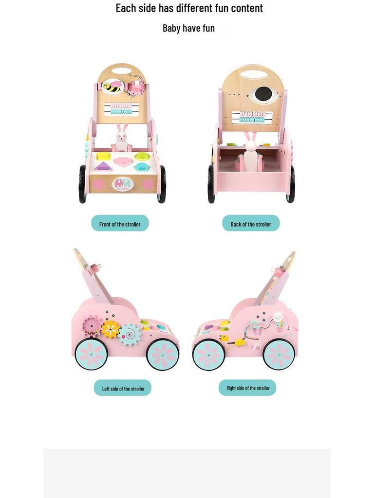 Wooden Multifunctional Toddler Push Walker & Educational Toy