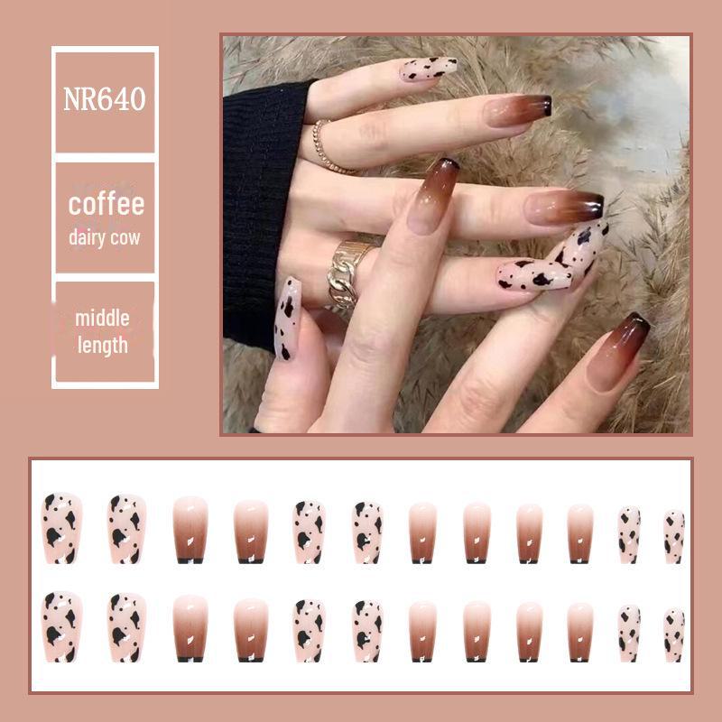 Medium & Långa Rektangulära T-formade Bärbara Franska Tecknade Nageldekorationer - One Size Lösnaglar