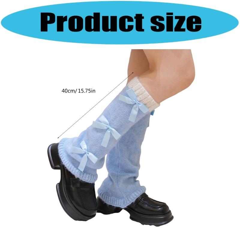 Stylish Flared Leg Warmers With Lace Bows Design Soft Acrylic Fabric Slimming Leggings For Costume Parties