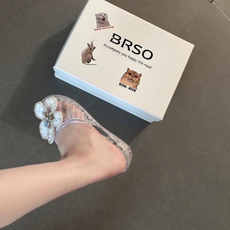Mode mångsidiga tofflor strass blomma kristall väska huvud tofflor dam sommar designkänsla hem geléskor coola tofflor