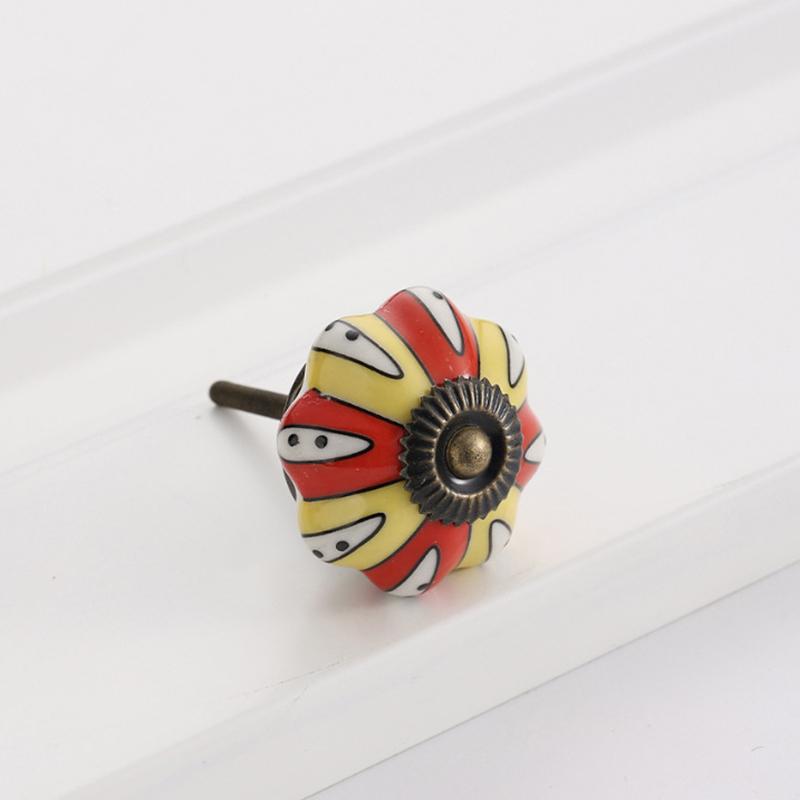 1PC Iron Material Vintage Cabinet Handle European Style Painted Pattern Exquisite Pumpkin Shape Home Decoration Multicolor