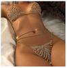 2025 Neues DS Mode Hohl Strass Netz BH und Tanga Set Dessous Damen Dekorationen Unterwäsche Festival Körperkette Schmuck