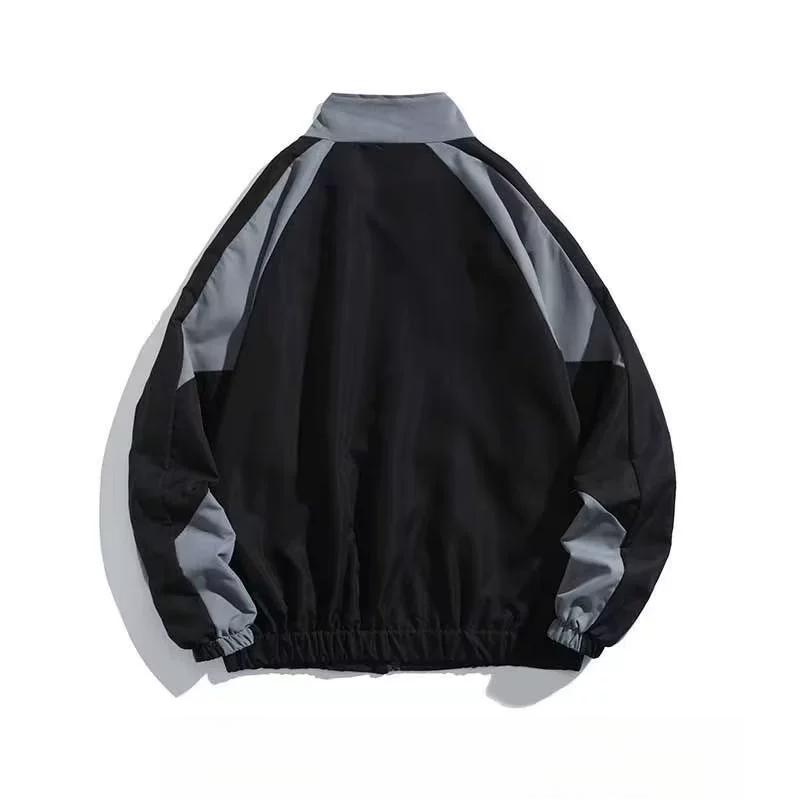Retro Contrasting Splicing Stand Up Collar Jacket for Men, Spring and Autumn Trendy Brand Loose College Style Couple Casual Jacket
