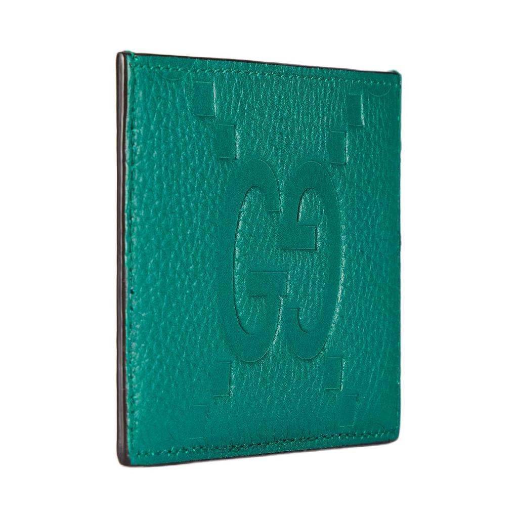 Gucci Double G Logo Grain Leather Card Holder Unisex Accessories Green 812681-AABY0-3120