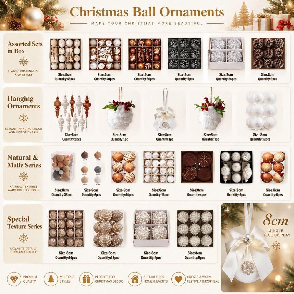 6/8/10/12CM Sparkling Golden Christmas Balls Foam Christmas Tree Hanging Ornaments Photo Prop