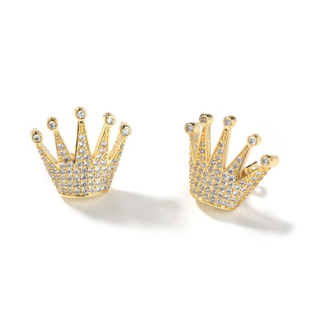 Summer Men's Stud Earrings Hip-hop Niche Diamond-encrusted Crown Earrings Hipster Earrings One Piece