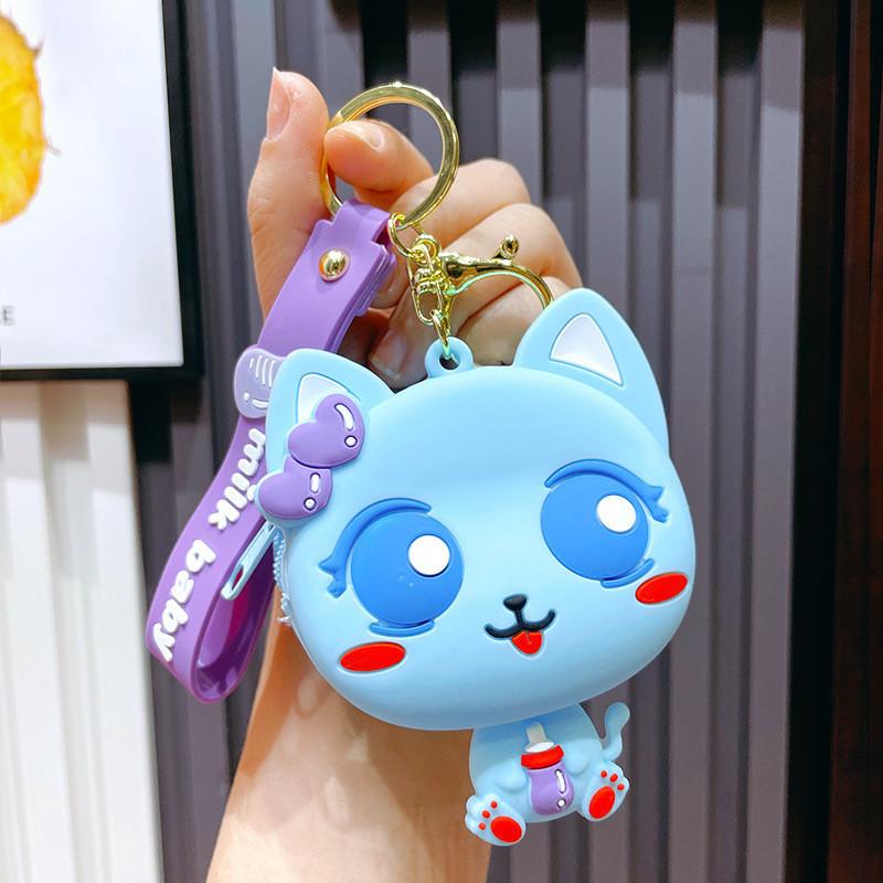 Cute Silicone Mini Coin Purse Adorable Cat Keychain Accessory For Gifts And Parties