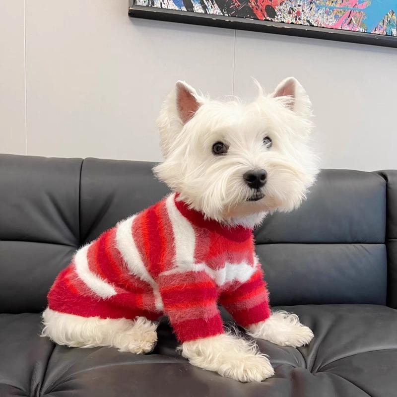 

New dog clothes, red and white strips to keep warm, West Highlands Bichon Maltese small dog pet autumn and winter sweater XL chest 50 back 40 about 11-8 kg