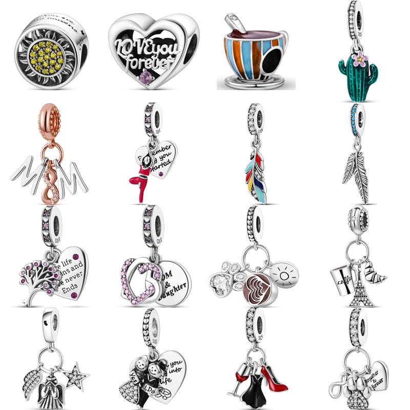 

Новое серебро 925 пробы навсегда любовь перо мама ангел кофейная чашка кулон бусины подходят оригинальные подвески браслет своими руками ювелирные изделия