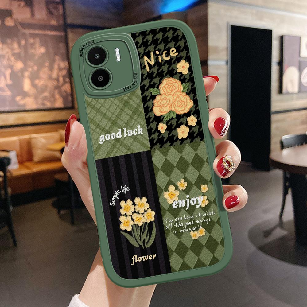 Stylish Flowers Lattice Pattern PU Leather Phone Case for iPhone 15 14 13 12 Pro Max Samsung Galaxy S23 Ultra S20 FE A52 Redmi Xiaomi POCO Soft Cover