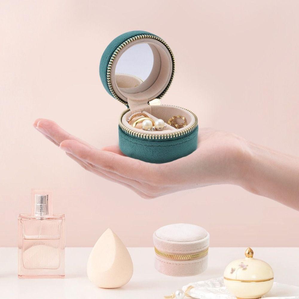 Dustproof Jewelry Case Round Shape Earrings Rings Bag Fashion Velvet Jewelry Box  Women
