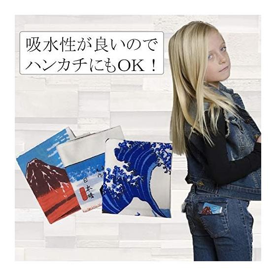 [pkpohs] Ukiyo-e Tenugui Set of 3 - Japanese Pattern Hand Towel for Sweat Wiping, Souvenir, Commemorative Gift - 100% Cotton, Approx. 34x90cm