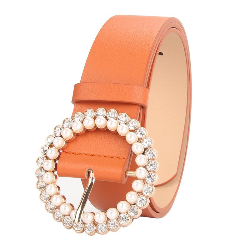 Elegant and Fashionable Women's PU Belt Pearl Alloy Buckle Intellectual Atmospheric Color Multi-choice Decorative Dress Belt