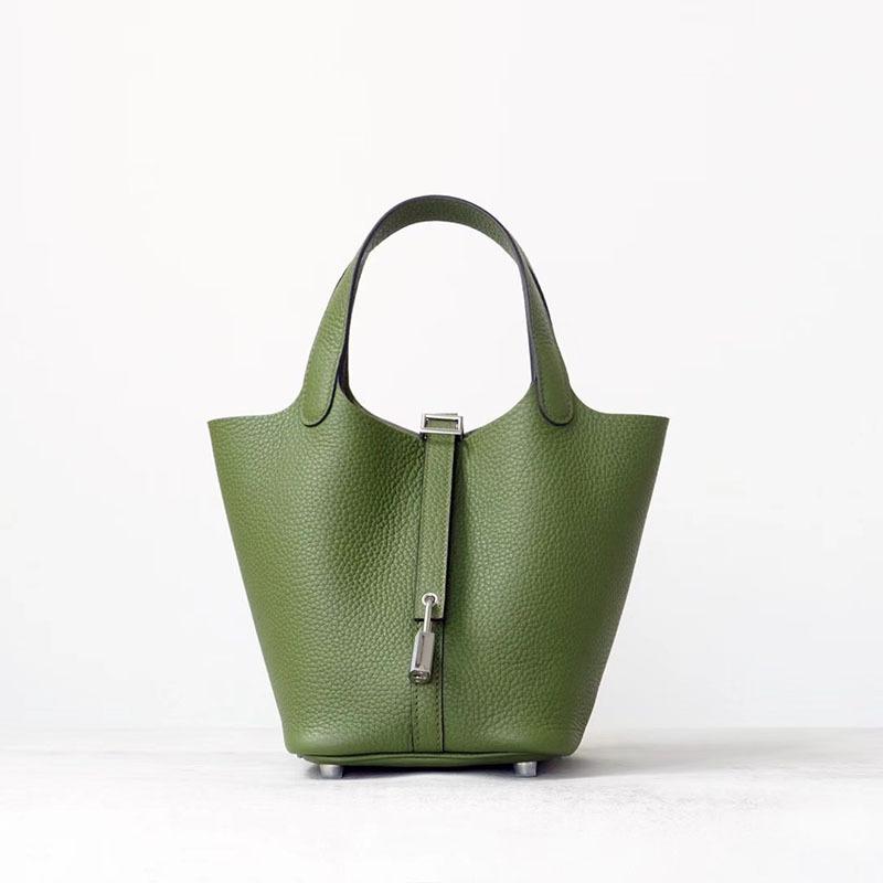 

Semi Handmade Wax Thread Vegetable Basket 18cm Imported TC Cowhide Bucket Bag Commuting Versatile Handbag 19x18x13cm