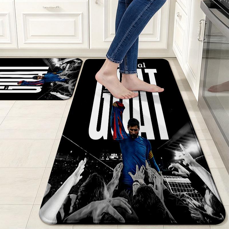 Messi poster Flannel Kitchen Mat Christmas Soft Area Rug Non Slip Floor Carpet Home Decoration
