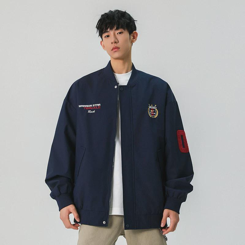 Warrior/Back Pull Embroidered Baseball Collar Cotton Jacket