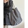 Bag Women's 2025 New Striped Canvas Bag Student Leisure Commuter Large Capacity Portable Shoulder Bag
