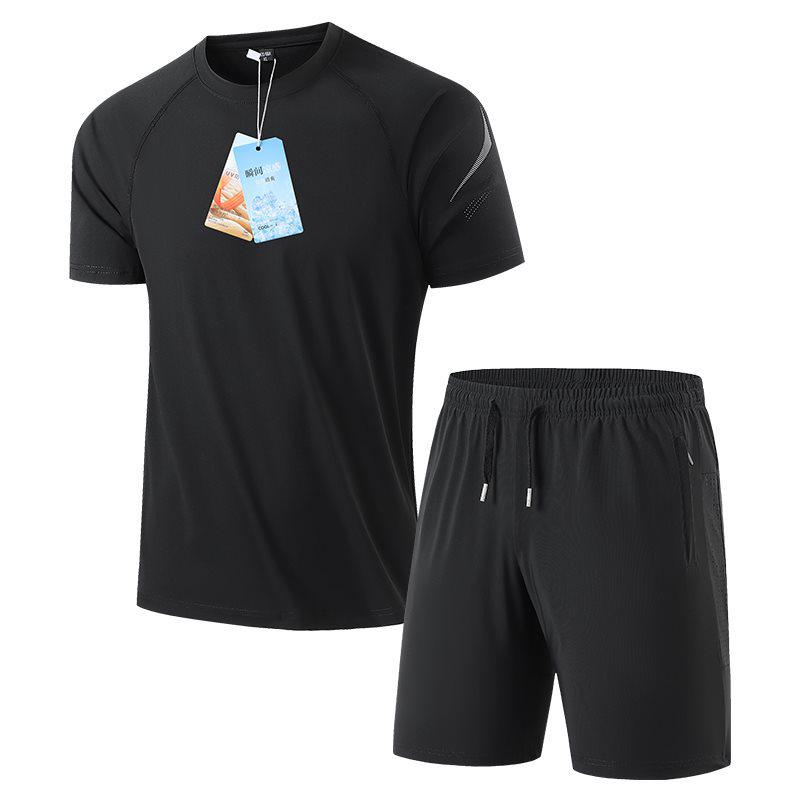 Men's Summer Ice Silk Sports Suit - Casual Two-piece Short Sleeve T-shirt & Shorts Set for All Ages.