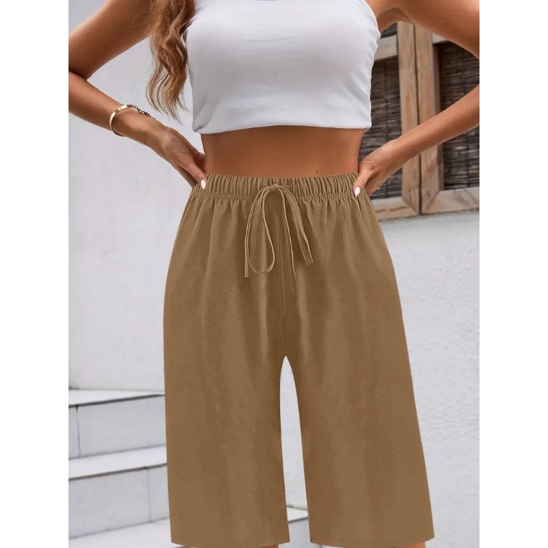 Letnie spodnie z prostą nogawką, luźne spodnie capri, damskie szorty sportowe ze sznurkiem