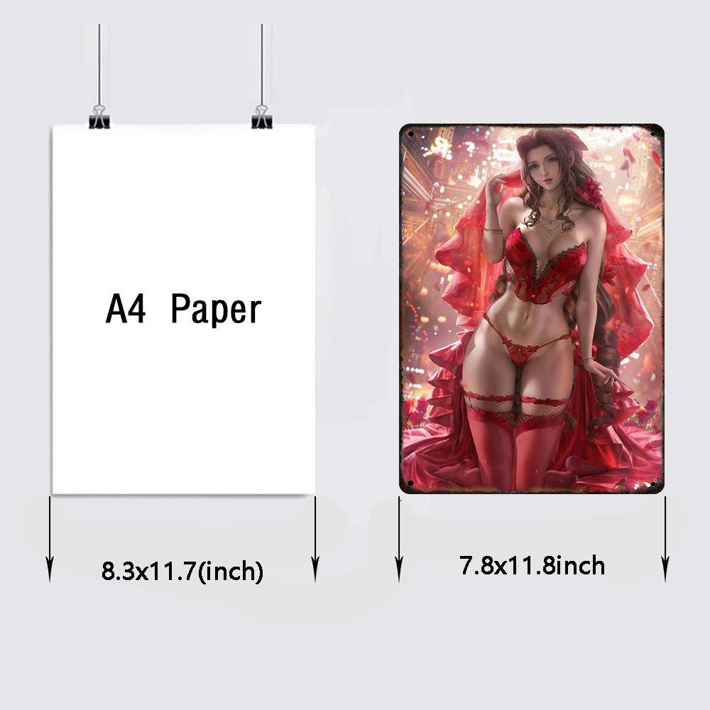 Sexy Anime Girl Metal Plate Game Figure Vintage Tin Sign Bar Club Art Decorative Plaques for Modern Home Room Wall Decor Poster