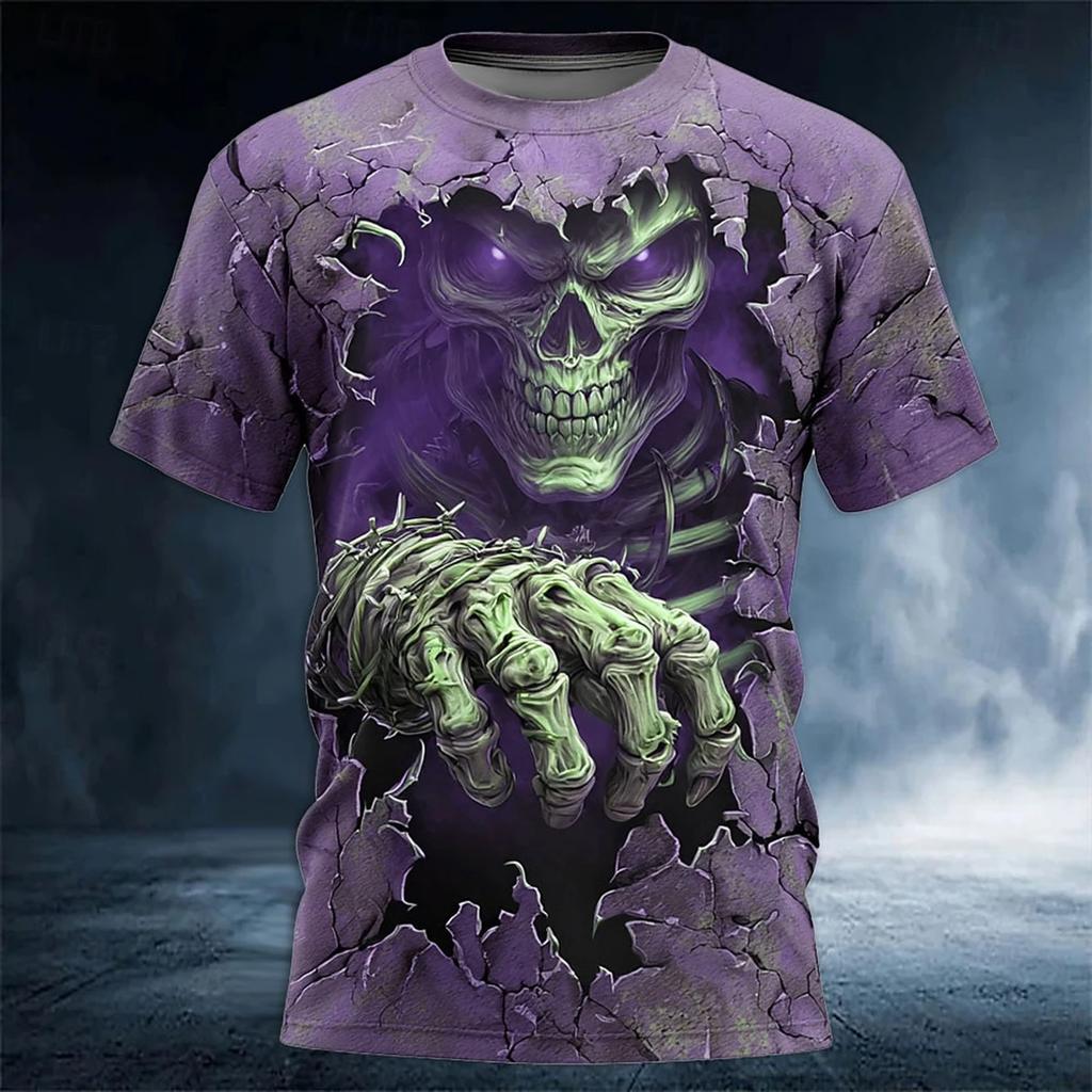 Summer Men's Terror Skull 3D Printed T-shirt Trendy Harajuku Alternative Personality Round Neck Top Loose Fashion Casual Short Sleeve Street Wear