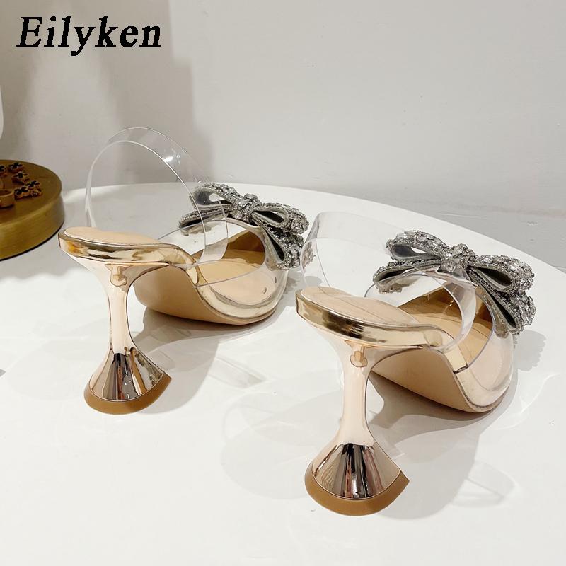 Eilyken Sommer PVC Transparent Spitz Frauen Pumpen Mode Kristall Strass Schmetterling-knoten High Heel Damen Sandalen