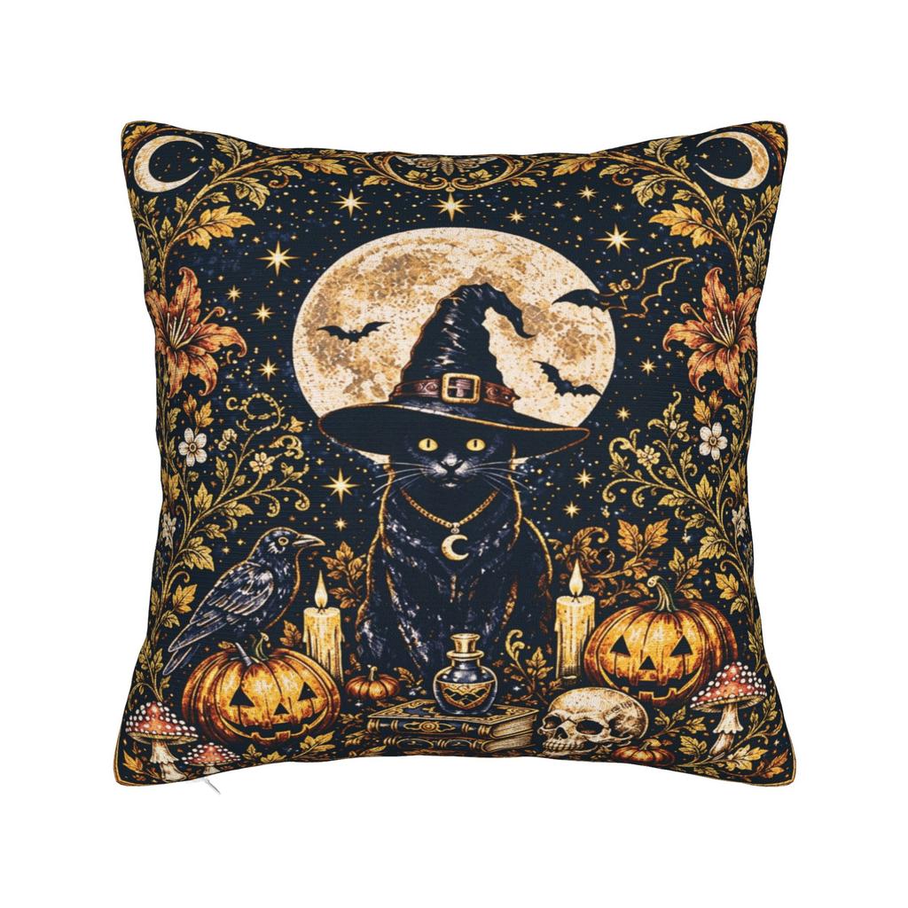 Halloween Black Cats Square Pillow Case Witchy Kitty Cushion Cover Awesome Zipper Decor Pillowcase for Home 40x40cm
