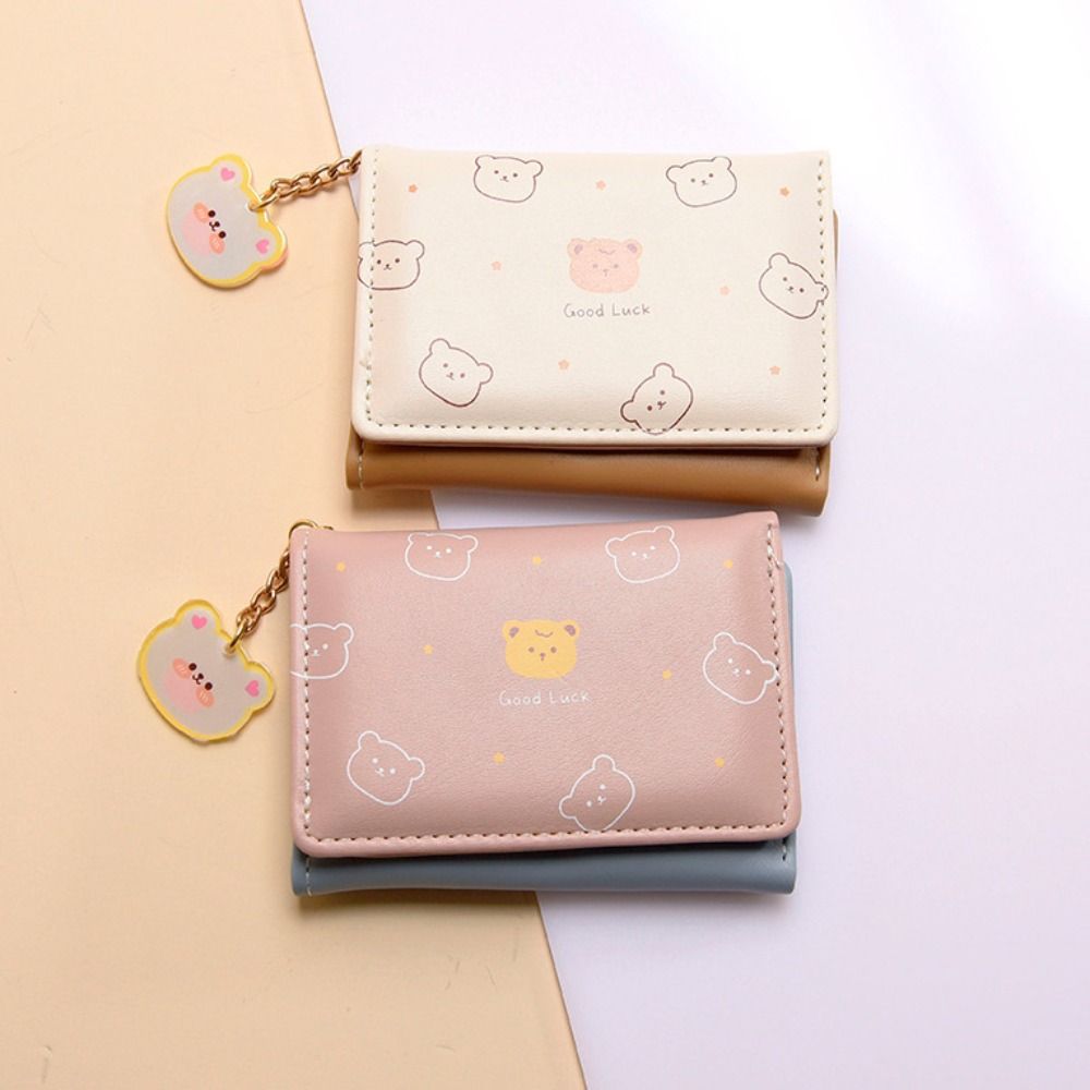 Collapsible Bear Print Wallet Cartoon Coin Purse Mini Short Wallet  Student