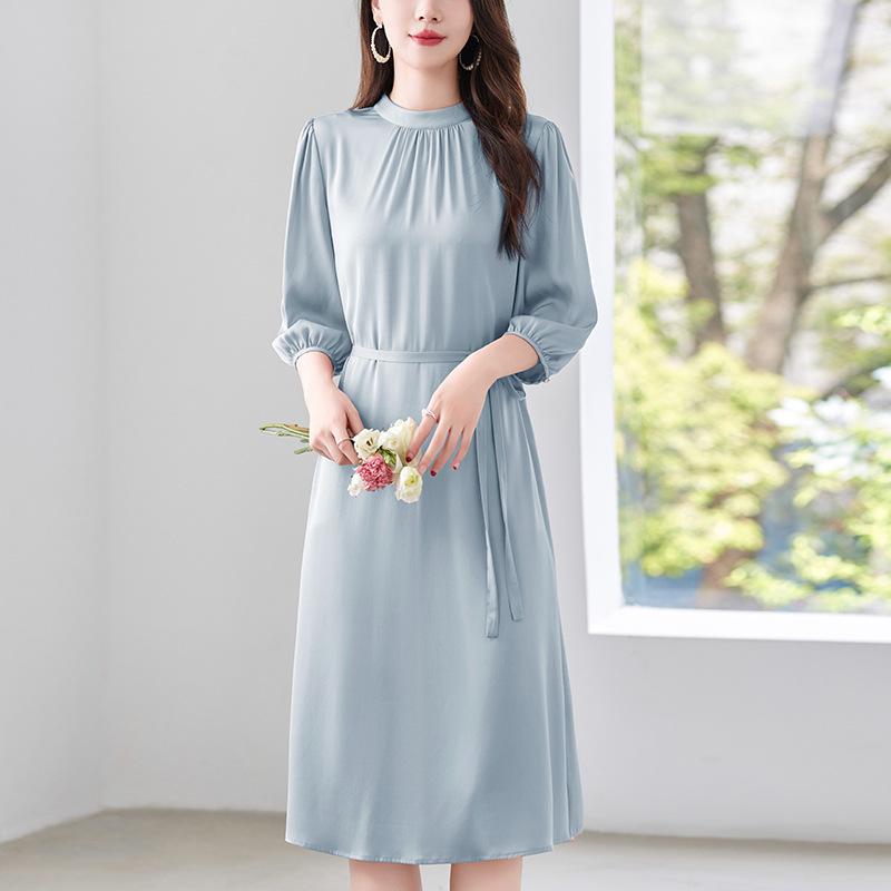 Elegant Pure Silk Summer A-line Dress for Women - Mid-length Skirt