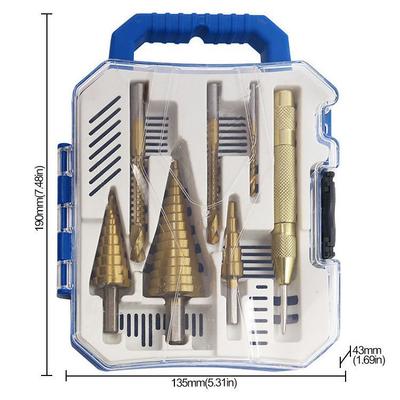 7Pcs Straight Flute Titanium Coated HSS Step Drill Bit Set Hex Shank Hole Reamer with Blue Plastic Storage Case