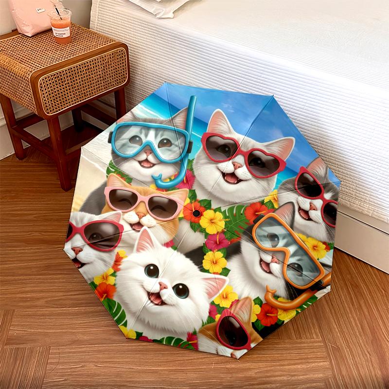 1 PC Automatic Folding Umbrella - Sleeping Cute Cat Pattern, Portable & Foldable Design with 8 Ribs, Christmas Birthday Gifts