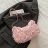 Elegant Rose Flower Shoulder Bag Women's Bridal Underarm Handbag Wedding Clutch Purse Evening Party Bag