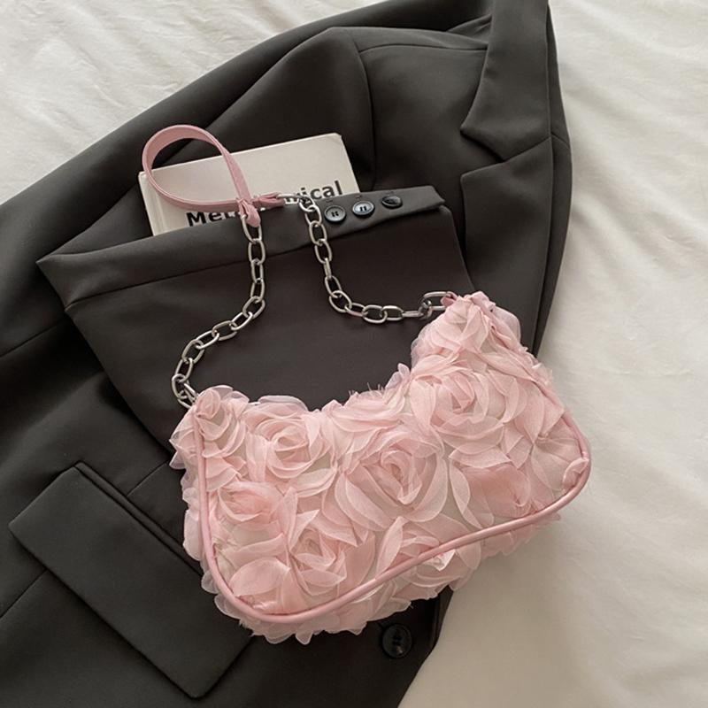 Elegant Rose Flower Shoulder Bag Women's Bridal Underarm Handbag Wedding Clutch Purse Evening Party Bag