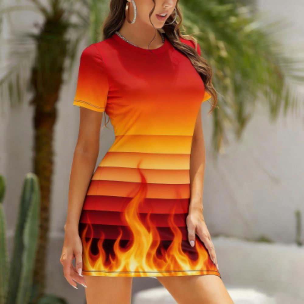 Funny Flame Leopard Print Women's Homewear Women Nightdress Short Sleeve Dresses Women's Nightwear Loungewear Women Home Dress