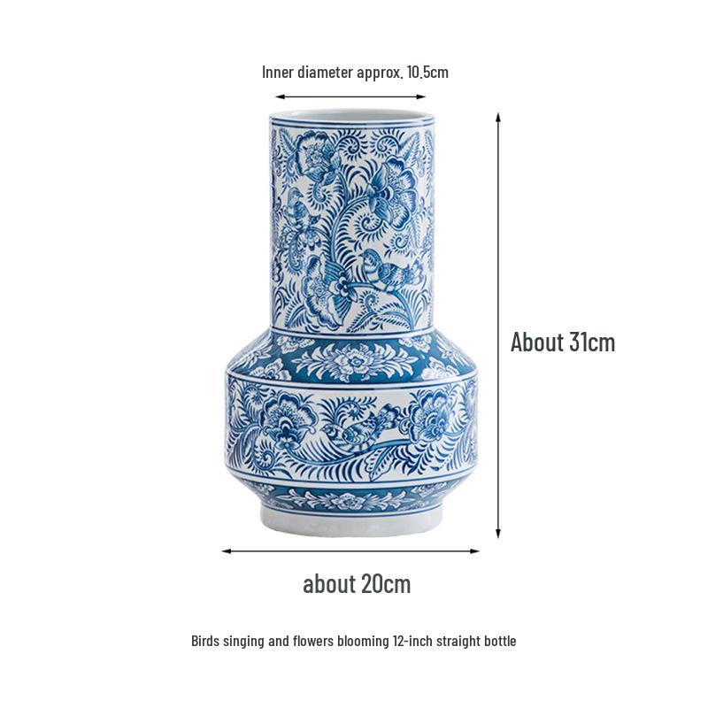 Blue and White Porcelain Straight Body Vase - Chinese Style Ceramic Ornament