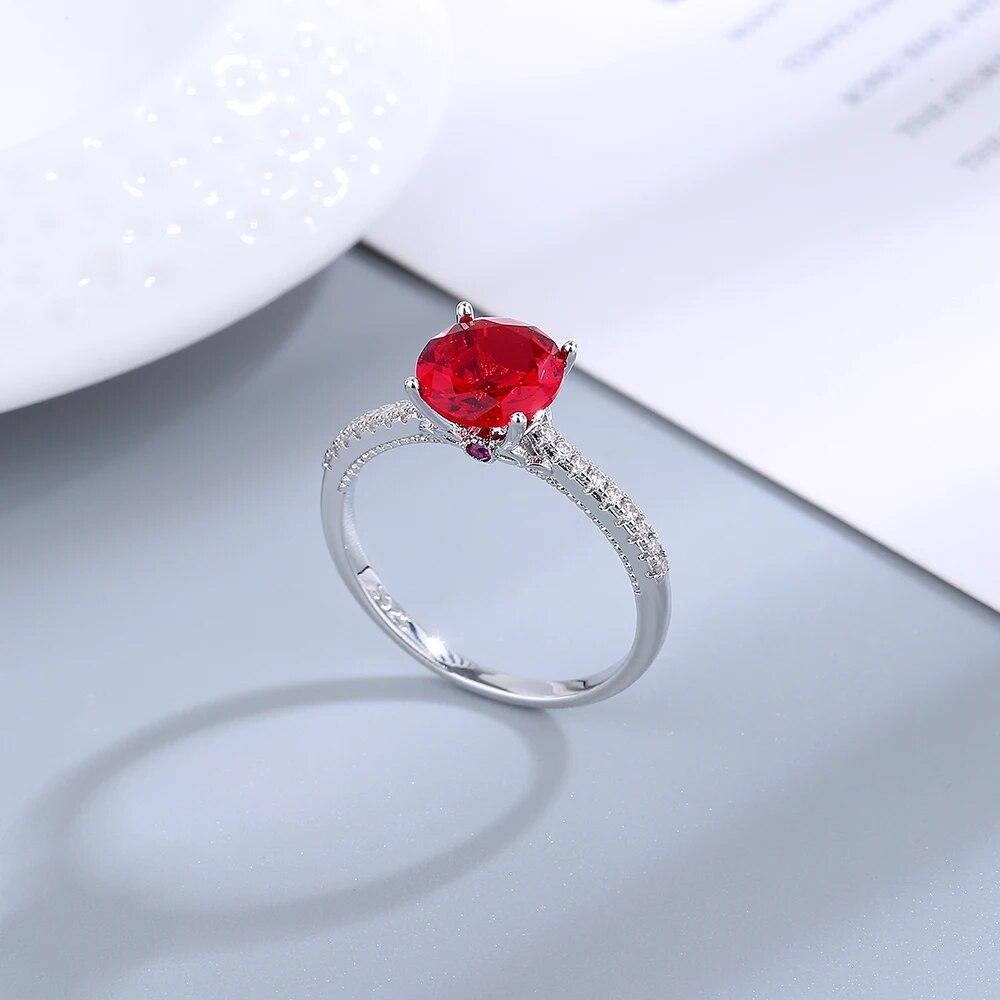 Women's Rings 7mm Red Green Zircon Silver Jewelry Party Christmas Gift Couple Wedding Rings
