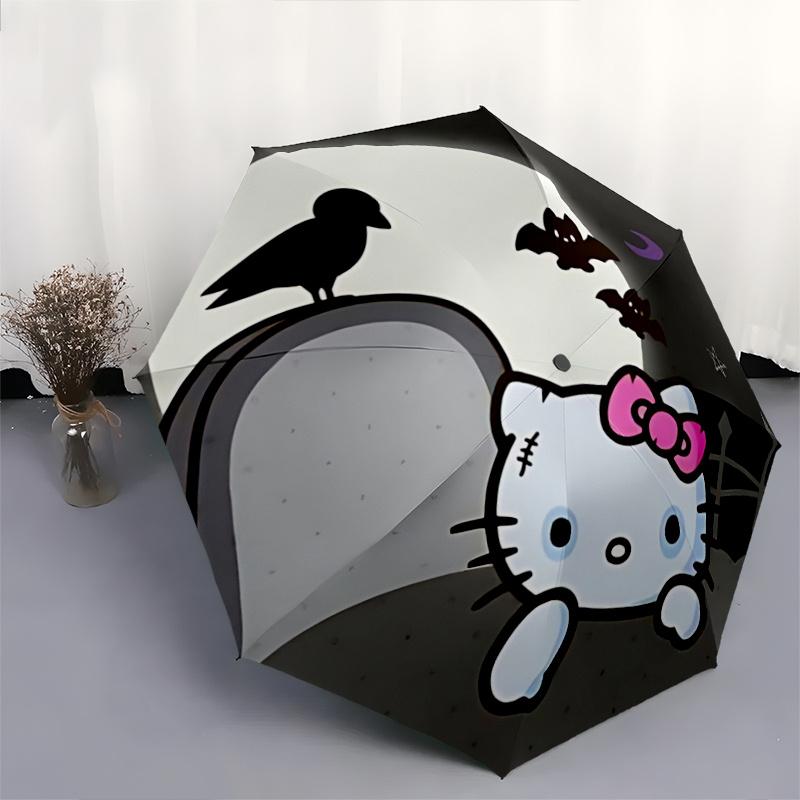 1pc Hello Kitty Halloween Automatic Opening/Closing Umbrella - Portable Three-Fold Design with 8-Bone Iron Frame, Outdoor, Gift for Fans, Travelers, E