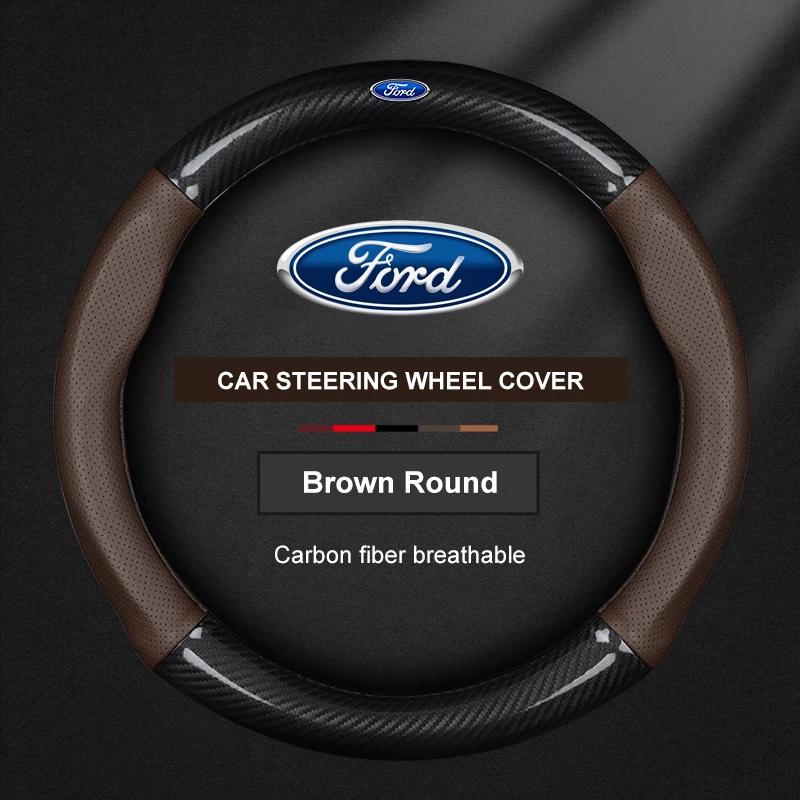 fypaj3 Car Carbon Fiber Ventilate Steering Wheel Cover Ford ST Mondeo F150 Fusion Mustang EXPLORER ESCAPE EDGE Fiesta Focus Kuga Ranger