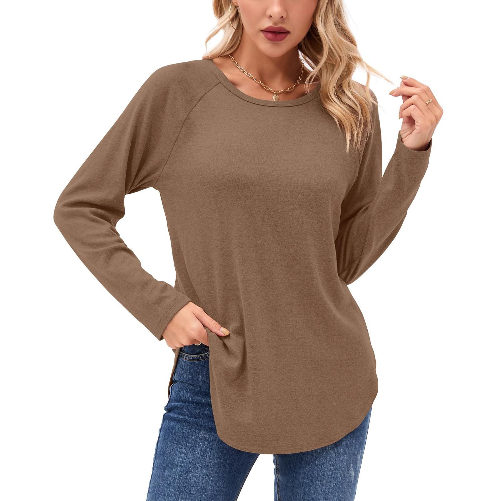 

Women s Long Sleeve Shirts Fall Winter Casual Fashion Tunic Tops Crewneck Basic Loose T Shirt XL верблюд