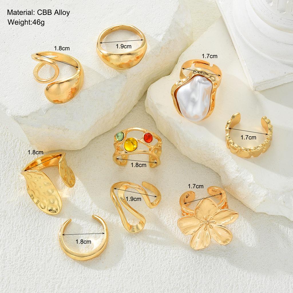 IF ME 9 Piece Irregular Flower Ring Set Fashion Jewelry Women Trendy Shiny Party Accessory Daily Wear Decorative Gift Idea